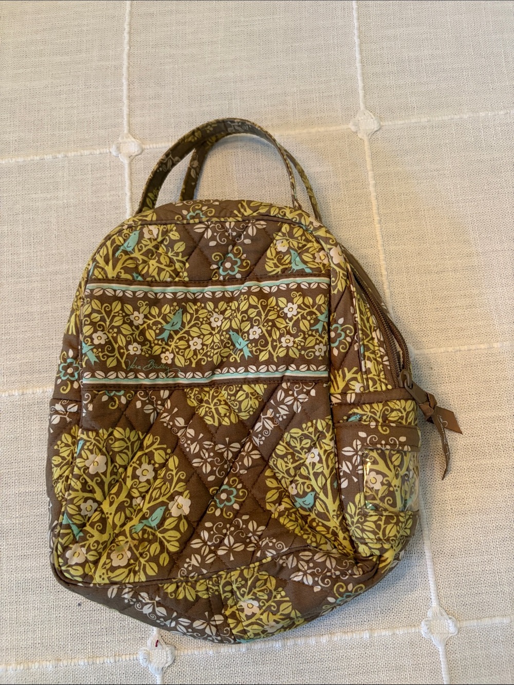 Quilted Floral Mini Backpack - Brown & Yellow